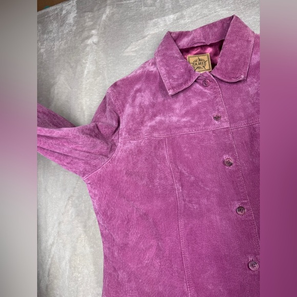 Vintage A.M.I. 100% Leather Suede Fuchsia Button Front Western Jacket Large - Picture 4 of 16